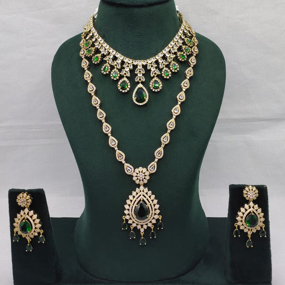 Lucentarts Jewellery Grand Luxury American Diamond Sparkle Double Necklace Set
