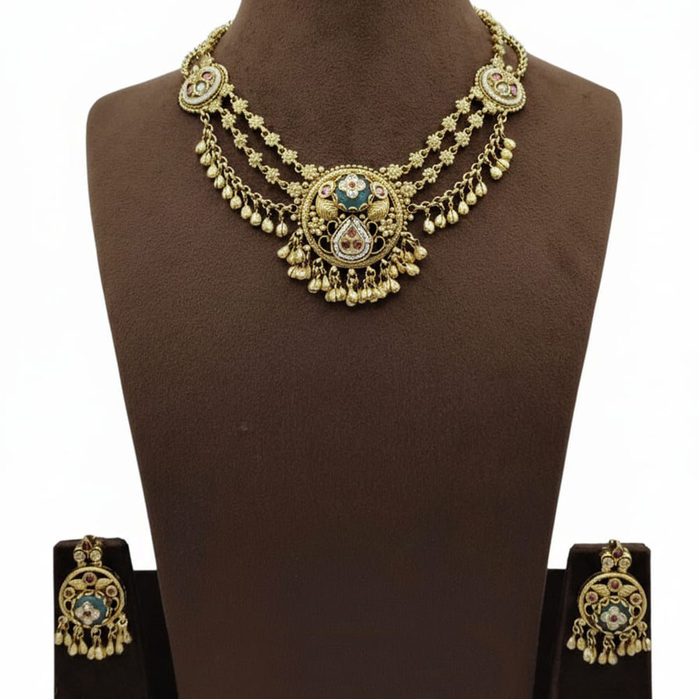 Lucentarts Jewellery Premium Pota Stone And Pearl Designer Necklace Set
