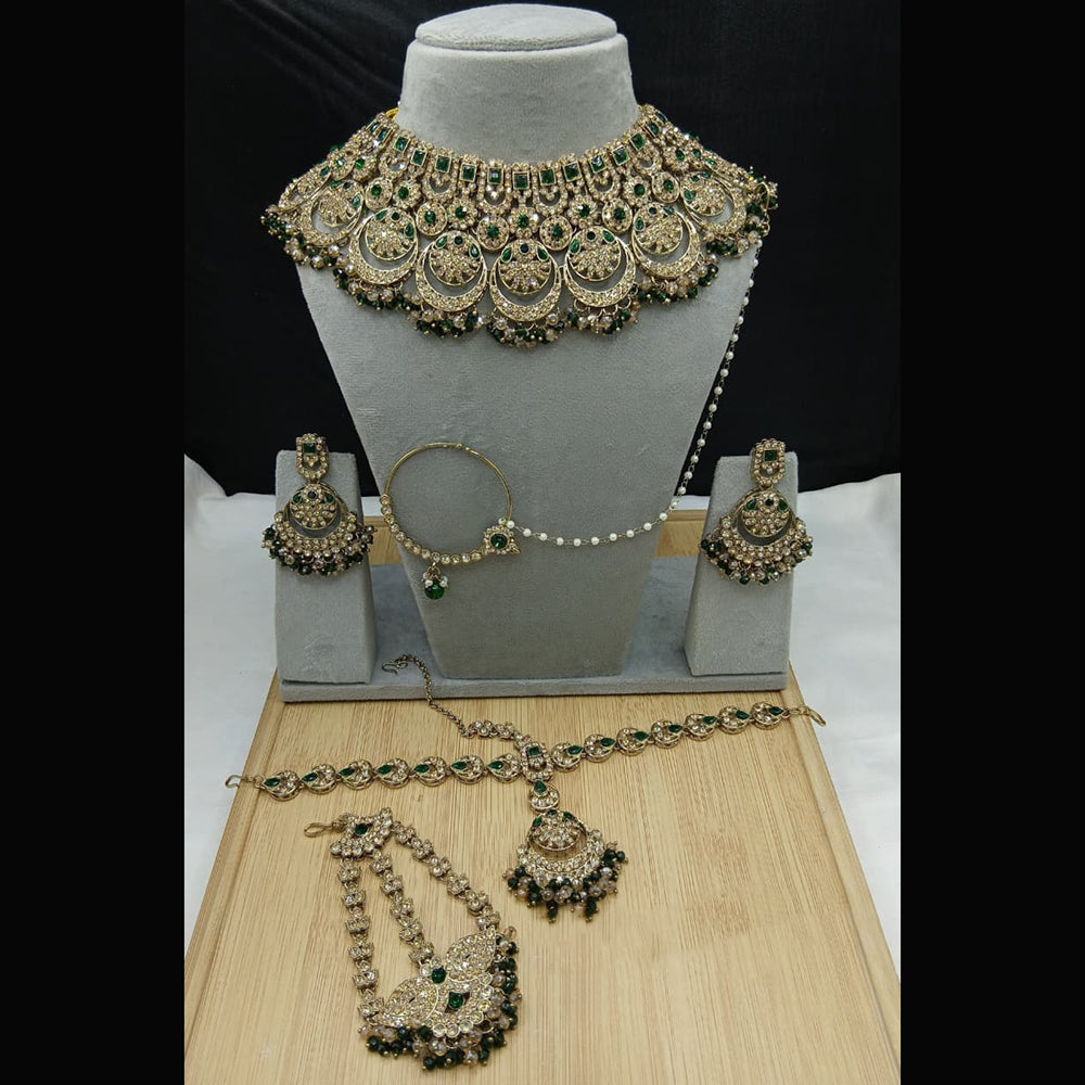 Lucentarts Jewellery Royal Crystal Stone And Pearl Semi Bridal Necklace Set