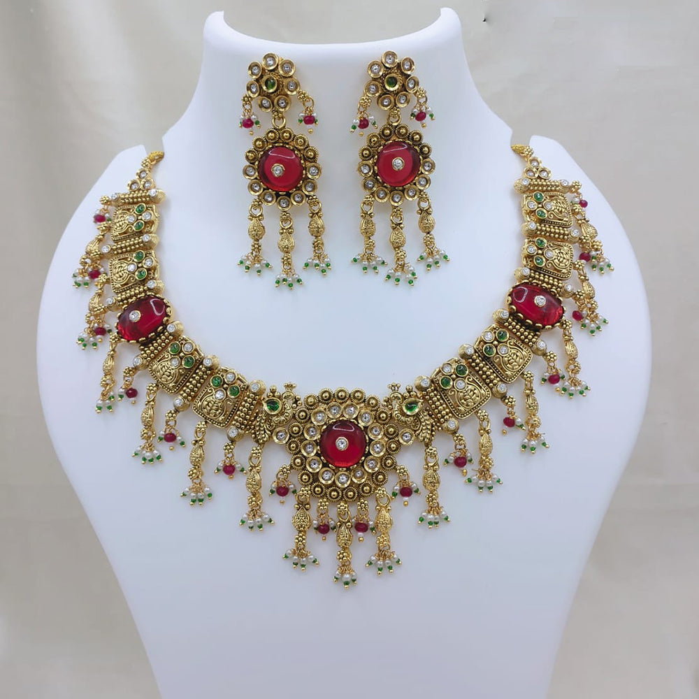 Lucentarts Jewellery Premium Pota Stone And Pearl Designer Necklace Set