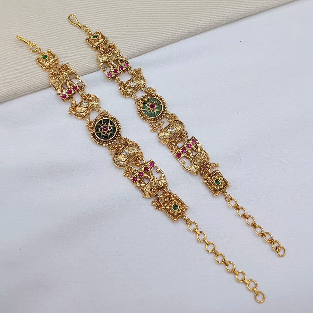Lucentarts Jewellery Elegant Ethnic Gold Plated Pota Stone And Pearl Adjustable Bracelet