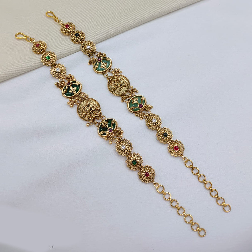 Lucentarts Jewellery Elegant Ethnic Gold Plated Pota Stone And Pearl Adjustable Bracelet