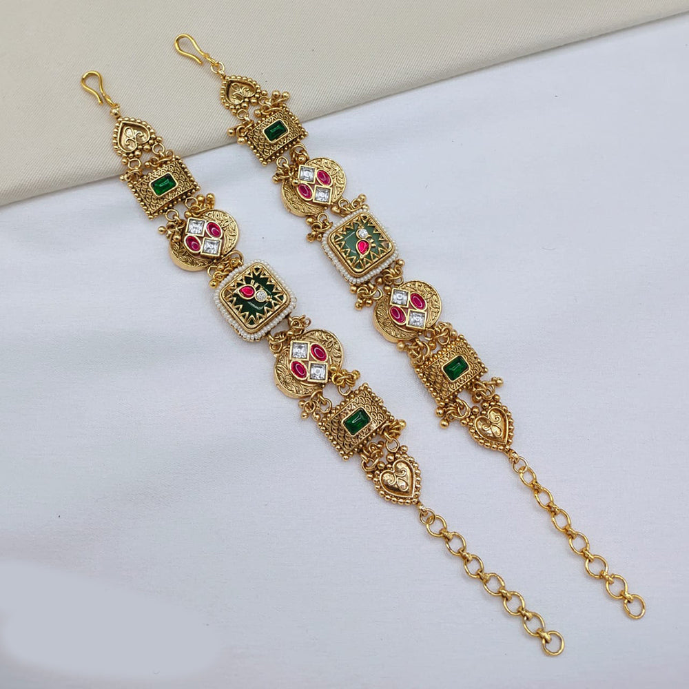 Lucentarts Jewellery Elegant Ethnic Gold Plated Pota Stone And Pearl Adjustable Bracelet