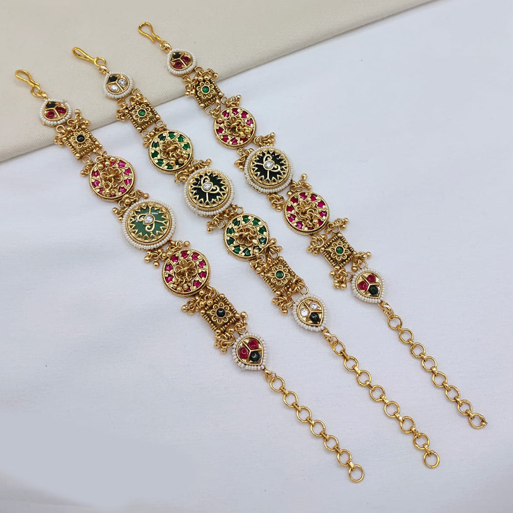 Lucentarts Jewellery Elegant Ethnic Gold Plated Pota Stone And Pearl Adjustable Bracelet