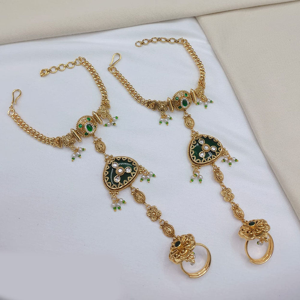 Lucentarts Jewellery Royal Look Pota Stone And Pearl Hand Harness