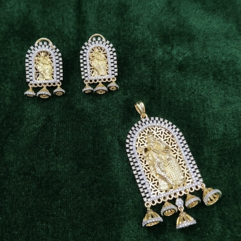 Lucentarts Jewellery Royal American Diamond Temple Pendant Set