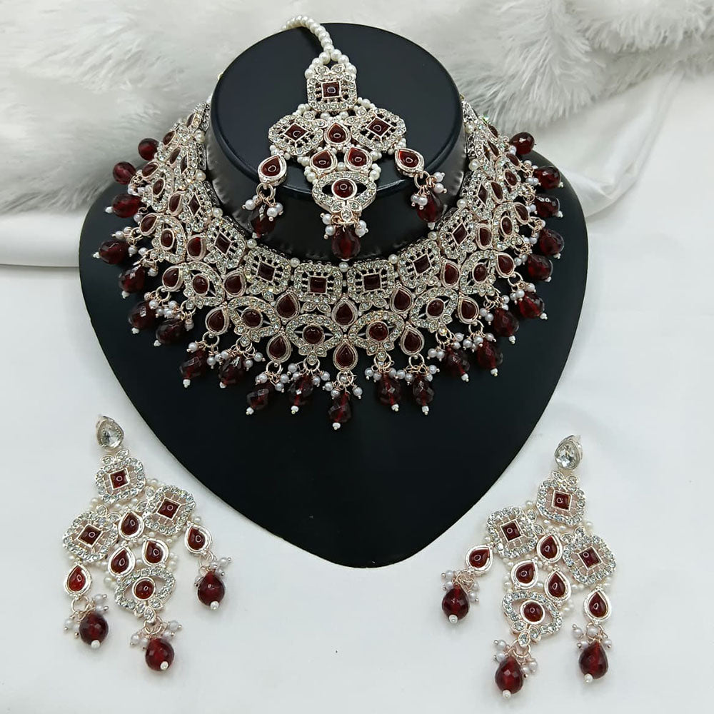 Lucentarts Jewellery Sparkle Austrian Stone Pearl And Beads Designer Choker Necklace Set