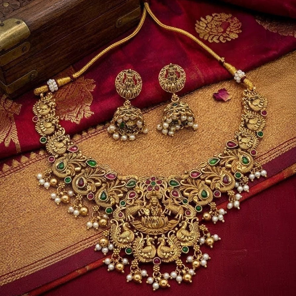 Lucentarts Jewellery Heritage Pota Stone And Pearl Temple Necklace Set