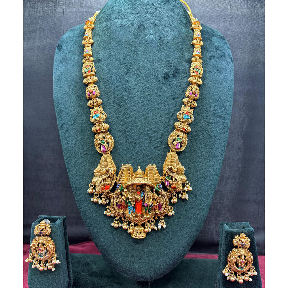 Lucentarts Jewellery Heritage Pota Stone And Pearl Temple Long Necklace Set