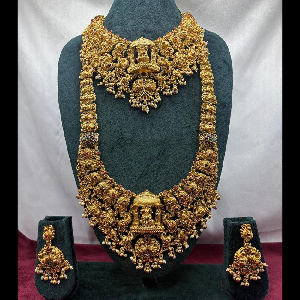 Lucentarts Jewellery Classic Pota Stone And Beads Temple Double Necklace Set