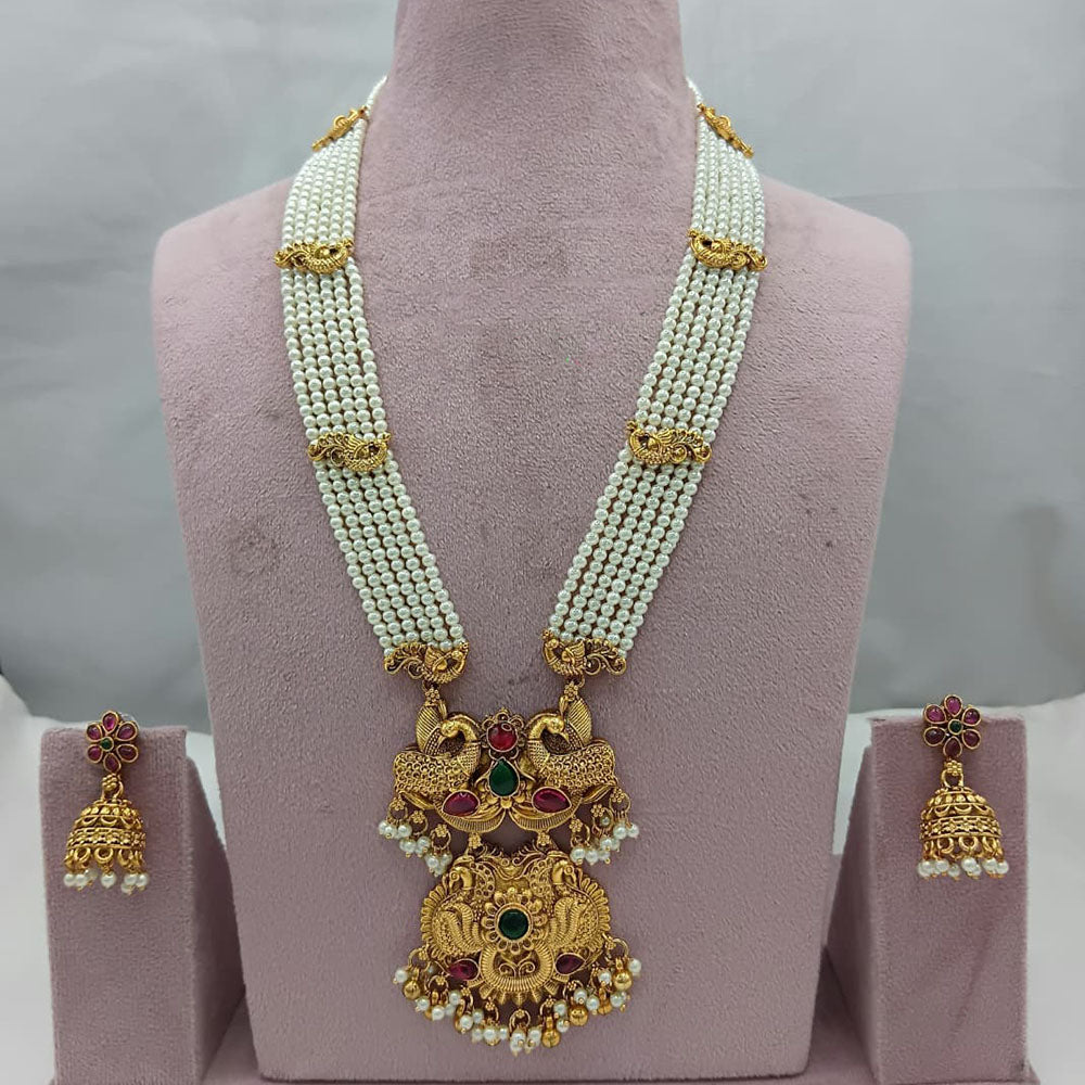 Lucentarts Jewellery Heritage Pota Stone And Pearl Long Necklace Set