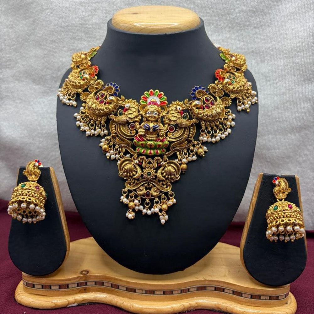 Lucentarts Jewellery Traditional Pota Stone And Beads Temple Meenakari Necklace Set
