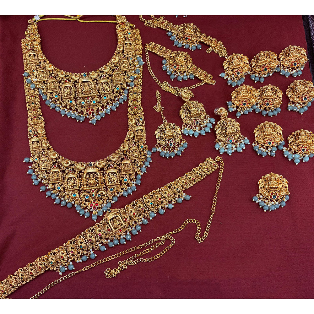 Lucentarts Jewellery Gold Plated Pota Stone Pearl And Beads Bridal Set