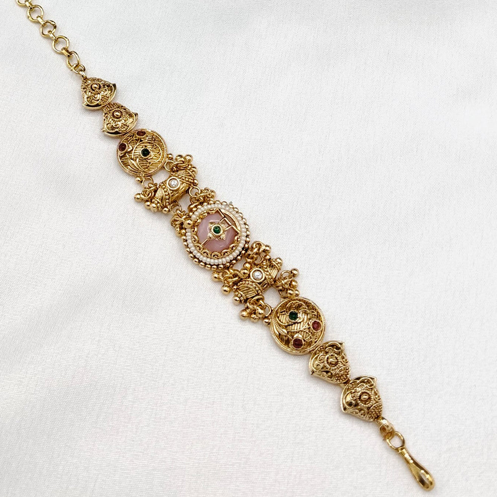 Lucentarts Jewellery Elegant Ethnic Gold Plated Pota Stone And Pearl Adjustable Bracelet