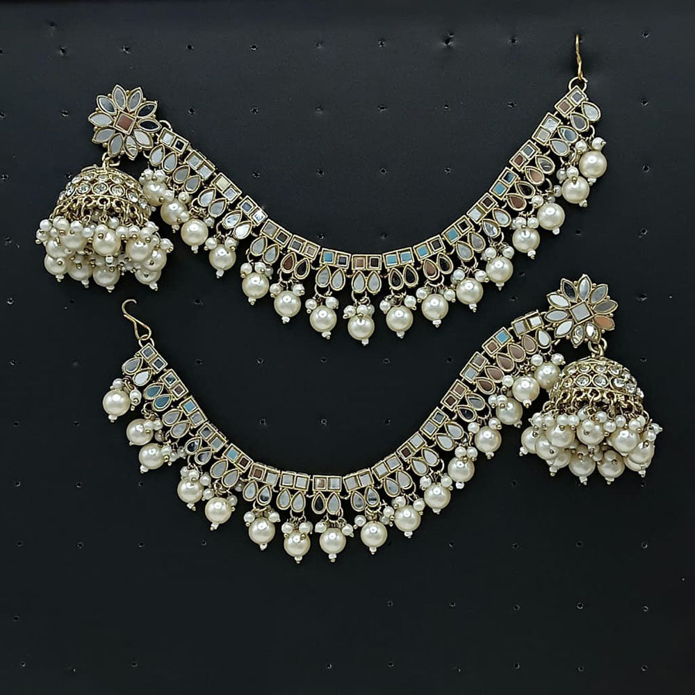 Lucentarts Jewellery Pearl Kan Chain Jhumki Earrings
