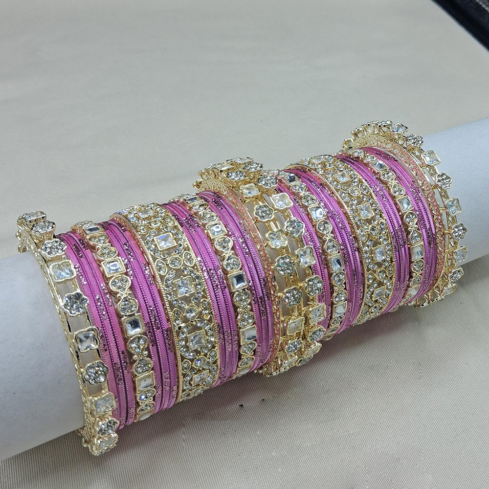Lucentarts Jewellery Sparkling Austrian Stone Fancy Bangles Set for Wedding & Festive Wear