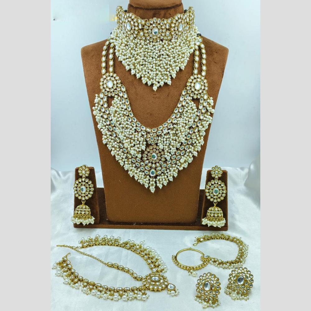 Lucentarts Jewellery Opulent Kundan Stone Pearl And Beads Bridal Jewellery Set