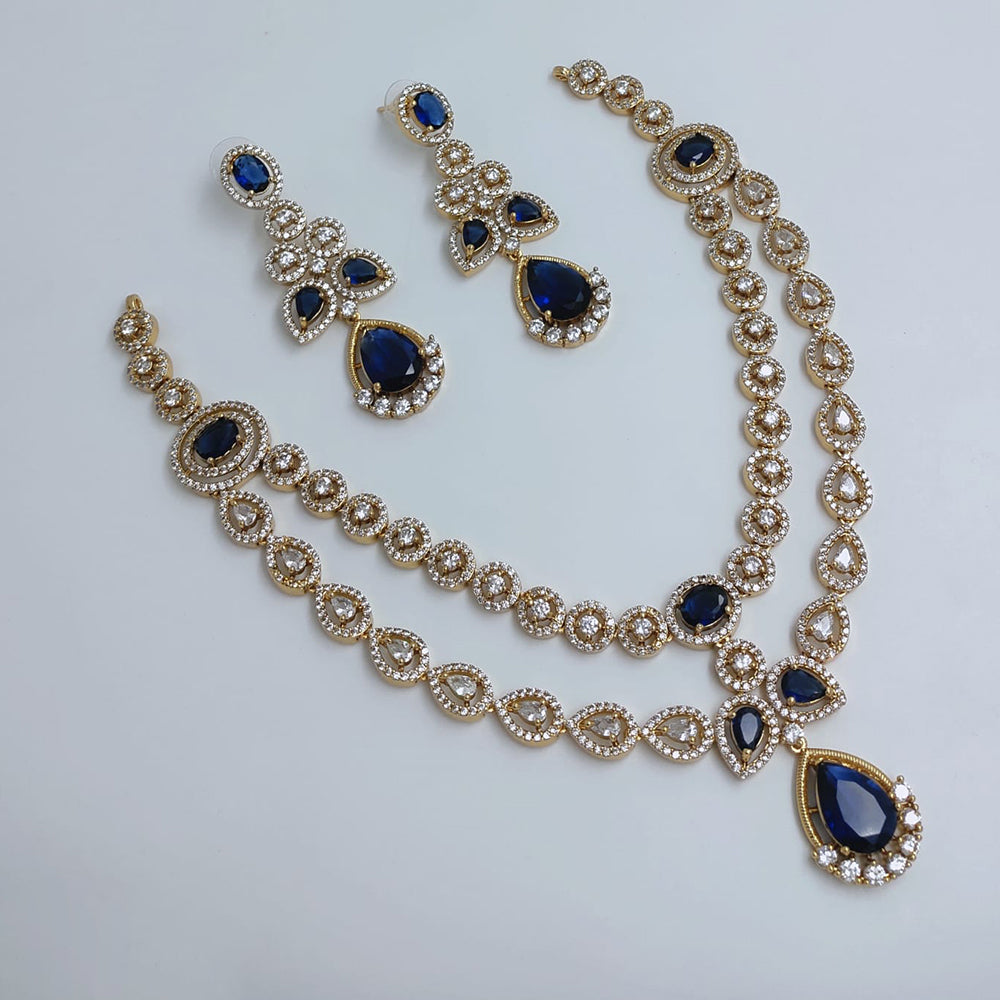 Lucentarts Jewellery Royal Look American Diamond Double Layer Necklace Set