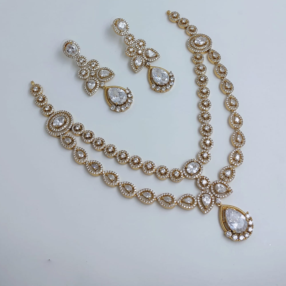 Lucentarts Jewellery Royal Look American Diamond Double Layer Necklace Set