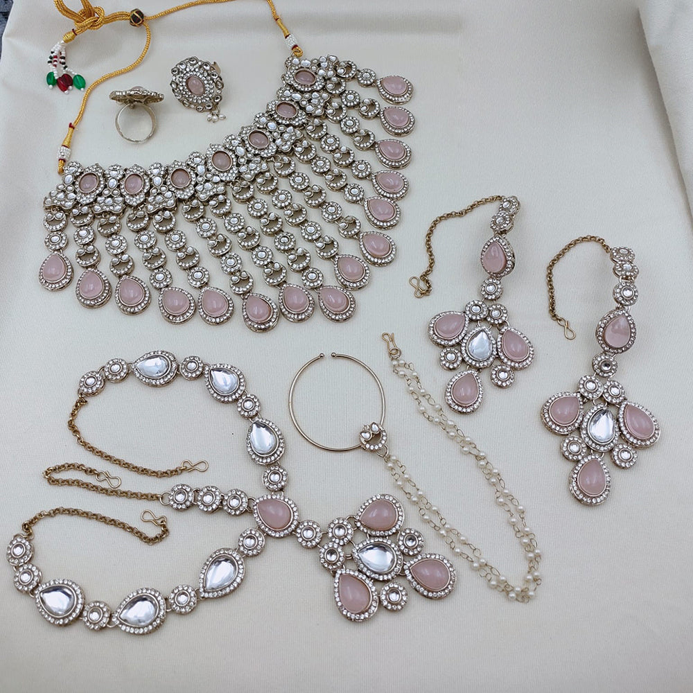 Lucentarts Jewellery Premium Kundan And Beads Semi Bridal Necklace Set for Women