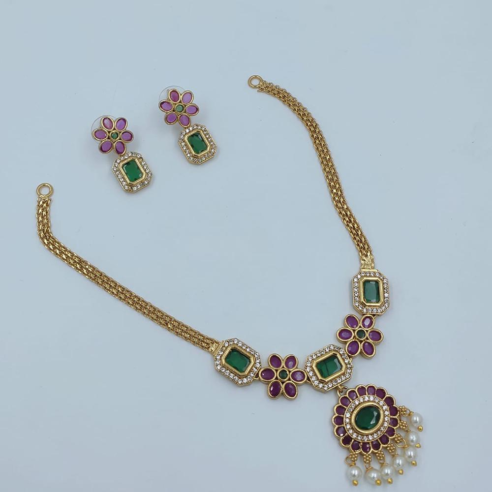 Lucentarts Jewellery Premium Ethnic Pota Stone Pearl Necklace Set