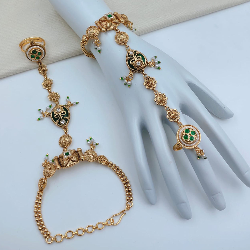 Lucentarts Jewellery Royal Look Pota Stone And Pearl Hand Harness
