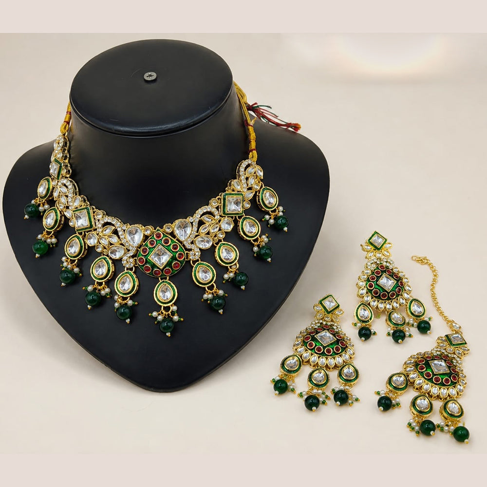 Lucentarts Jewellery Premium Crystal Stone And Beads Necklace Set With Maang Tikka