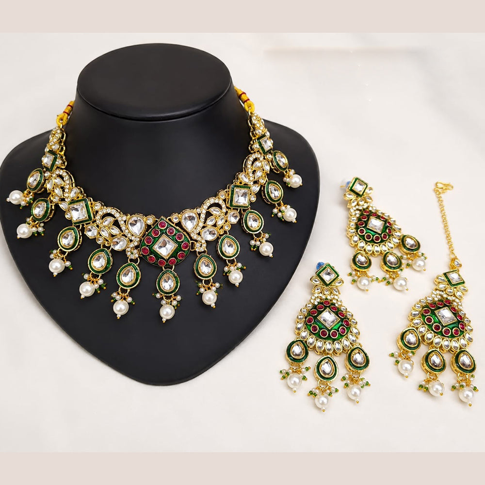 Lucentarts Jewellery Premium Crystal Stone And Beads Necklace Set With Maang Tikka