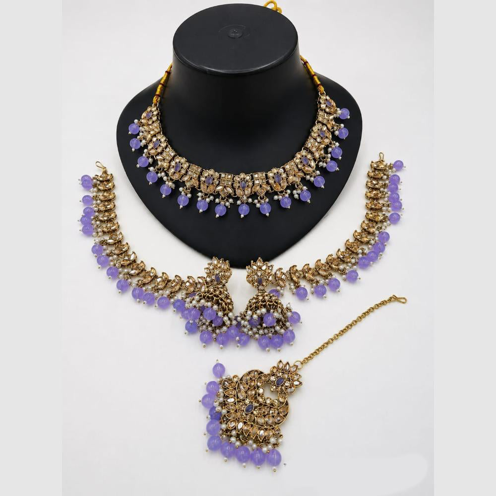 Lucentarts Jewellery Premium Crystal Stone And Beads Necklace Set With Maang Tikka
