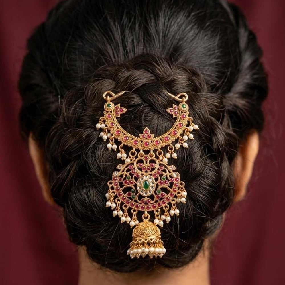 Lucentarts Jewellery Gold Plated Pota Stone Hair Juda Pin