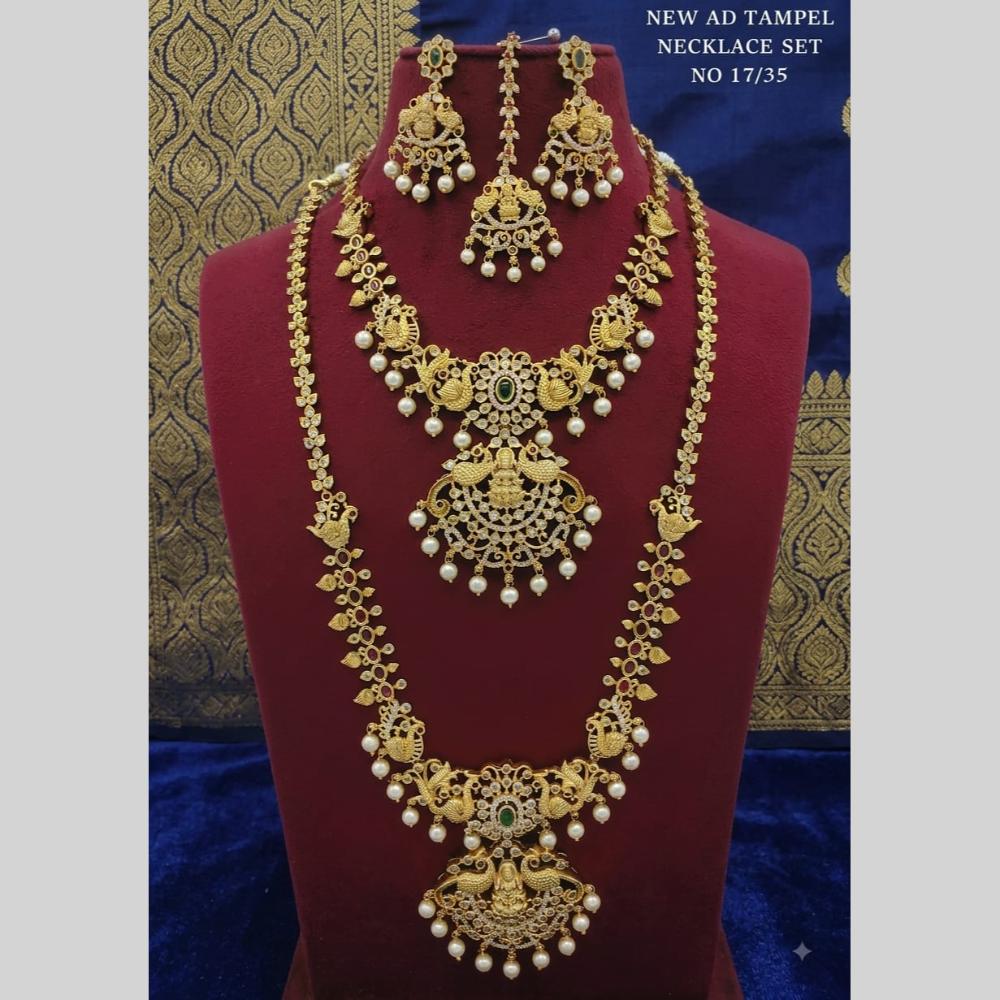 Lucentarts Jewellery Traditional American Diamond Double Layer Necklace Earring Set Matching Maang Tikka