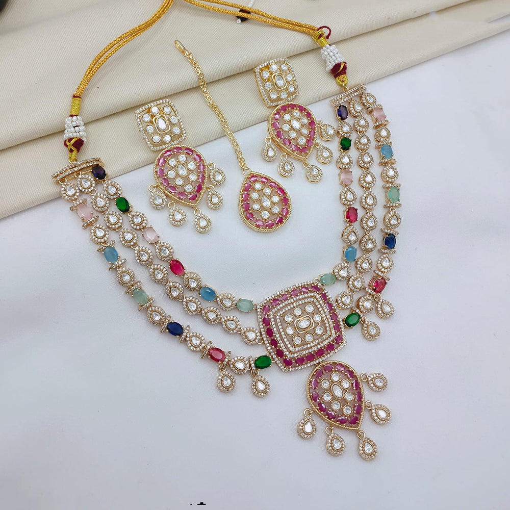 Lucentarts Jewellery Luxury Polki Kundan And American Diamond Necklace Set