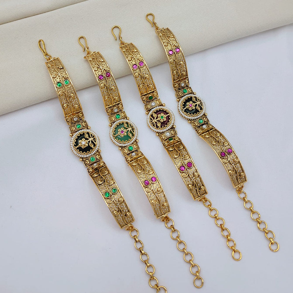 Lucentarts Jewellery Elegant Ethnic Pota Stone And Pearl Adjustable Bracelet