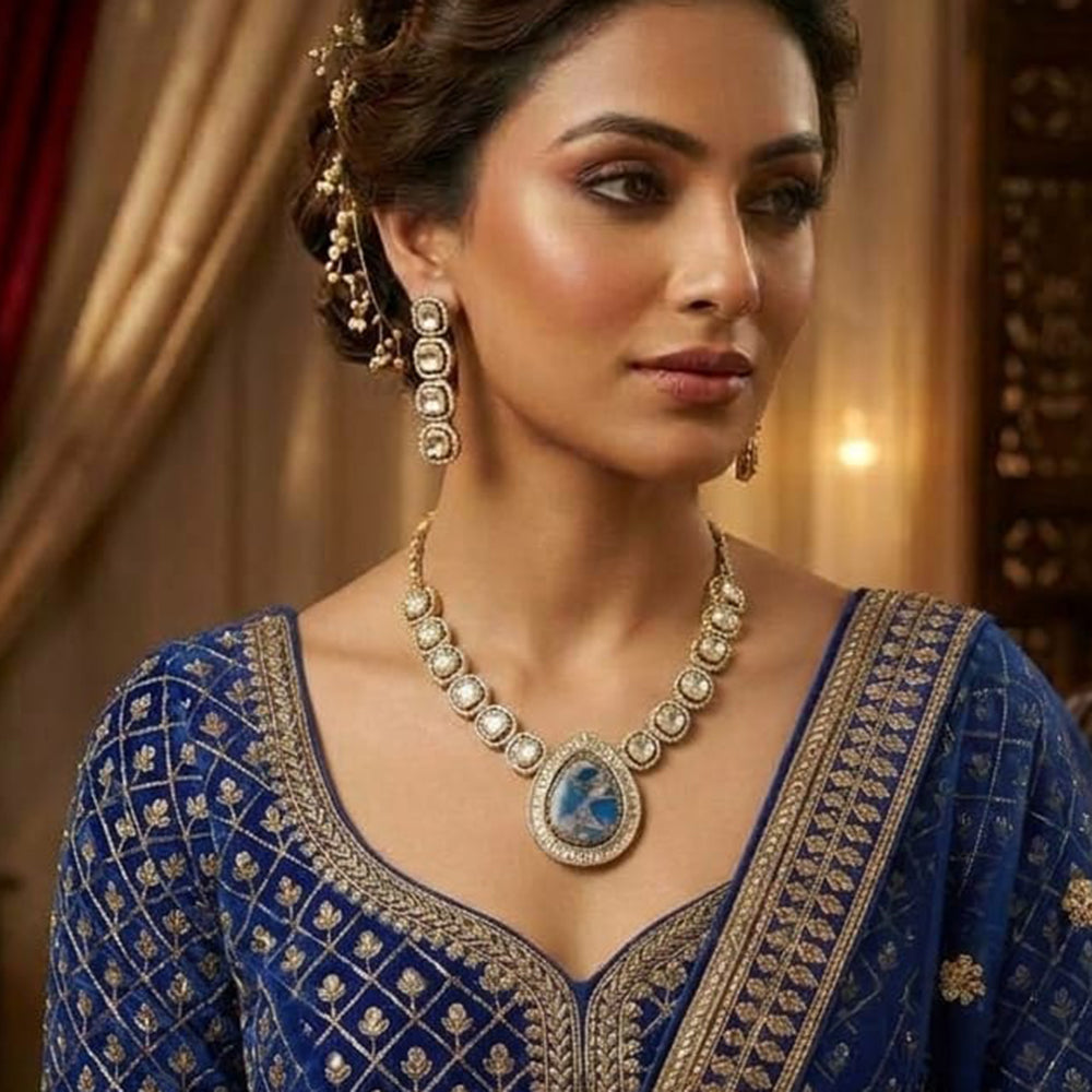 Lucentarts Jewellery Graceful Polki Kundan Stone Necklace Set
