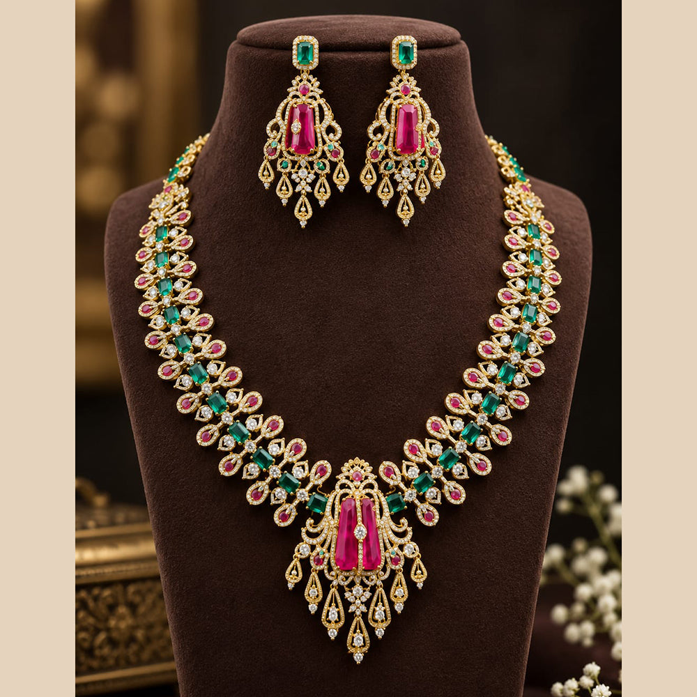 Lucentarts Jewellery Glamorous American Diamond Necklace With Earrings