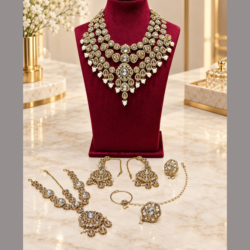 Lucentarts Jewellery Statement Kundan Stone And Beads Semi Bridal Necklace Set