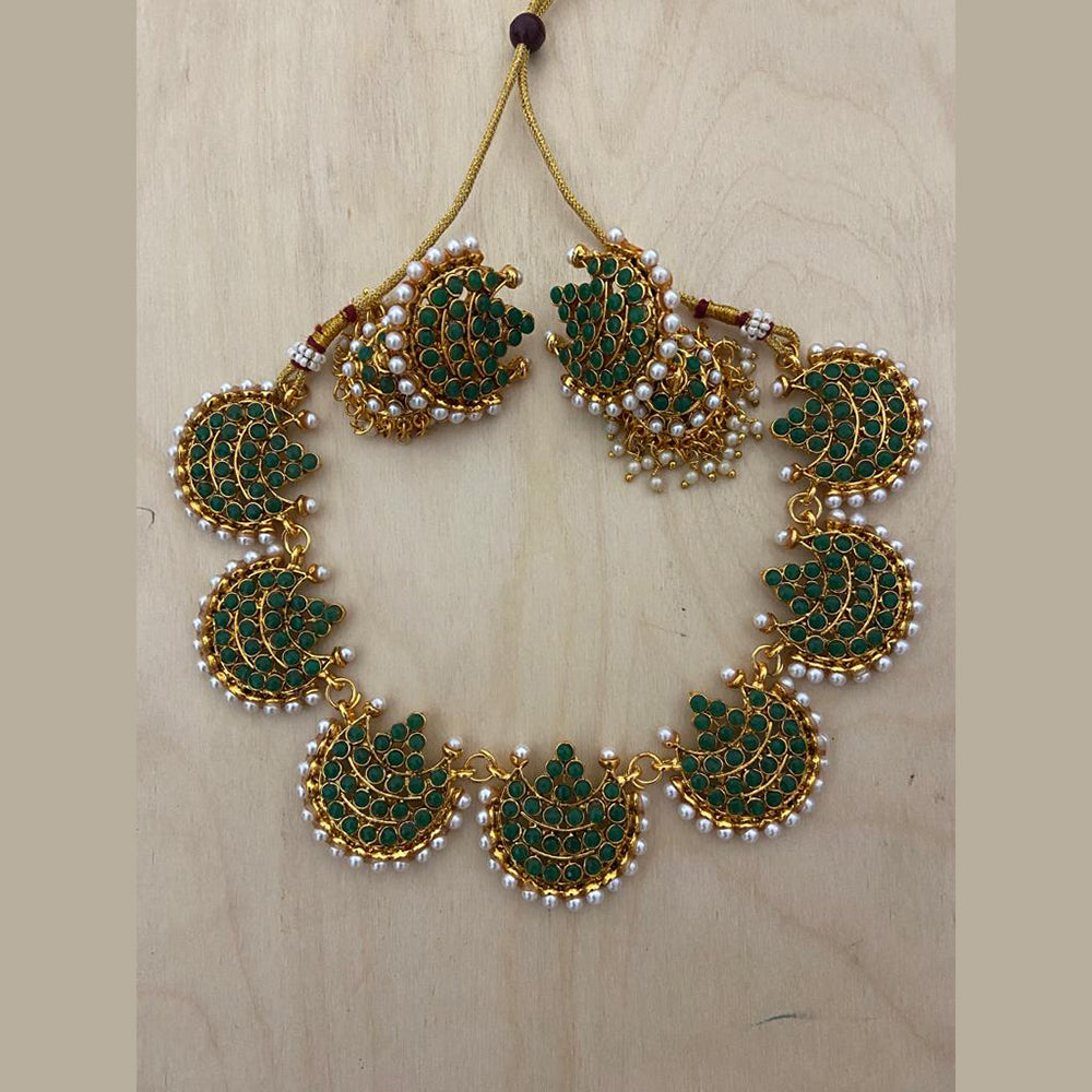 Bhavi Jewels Gold Plated Pota Stone Necklace Set