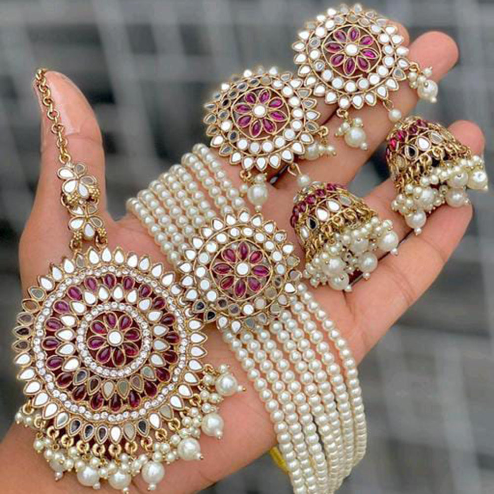 Sai Fashion Gold Plated Mirror Choker Necklace Set