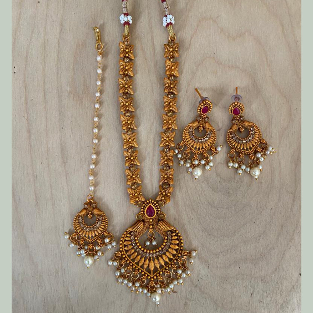 Sai Fashion Gold Plated Pota Stone Long Necklace Set