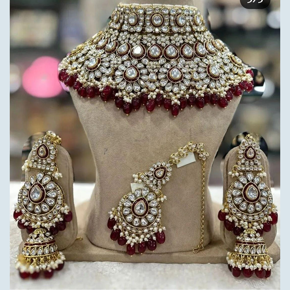 Sai Fashion Gold Plated Kundan And Meenakari Choker Necklace Set