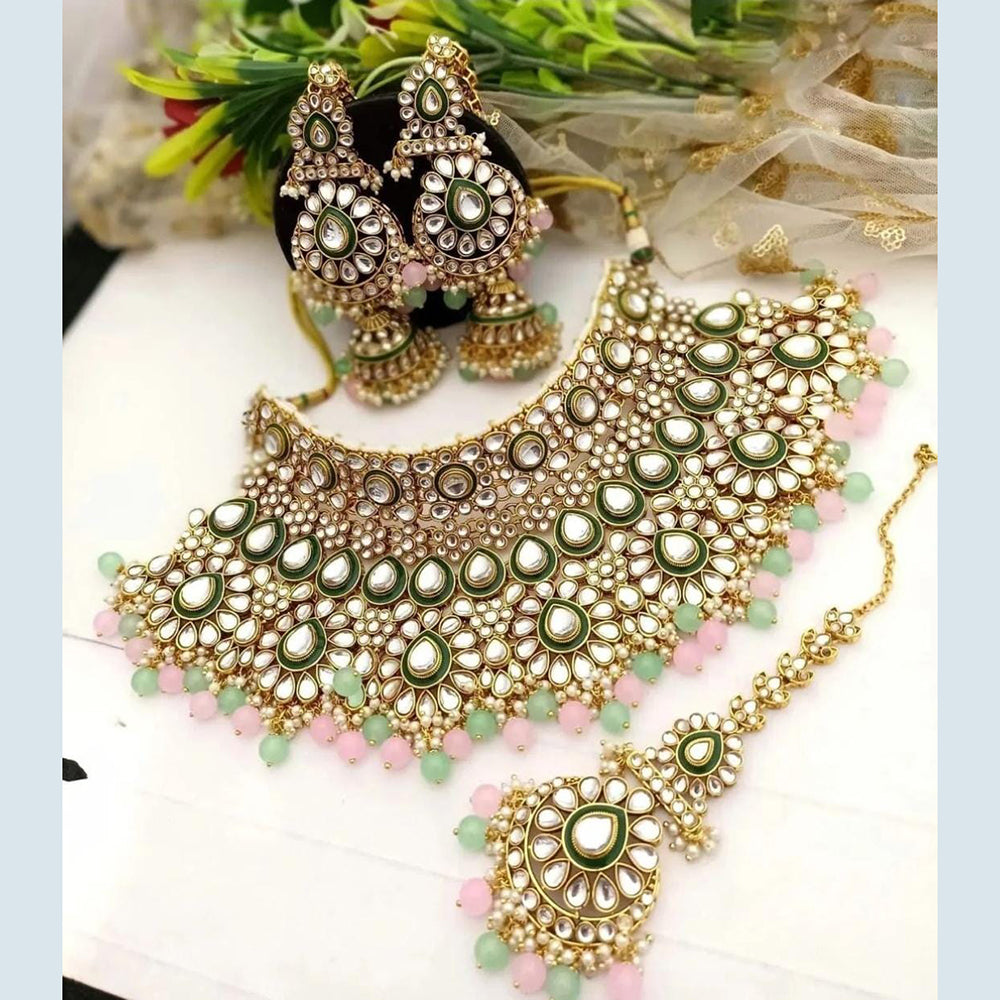 Sai Fashion Gold Plated Kundan And Meenakari Choker Necklace Set