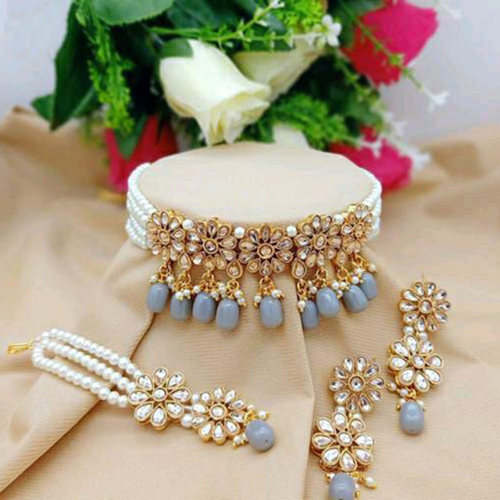 Sai Fashion Gold Plated Kundan Stone Choker Necklace Set