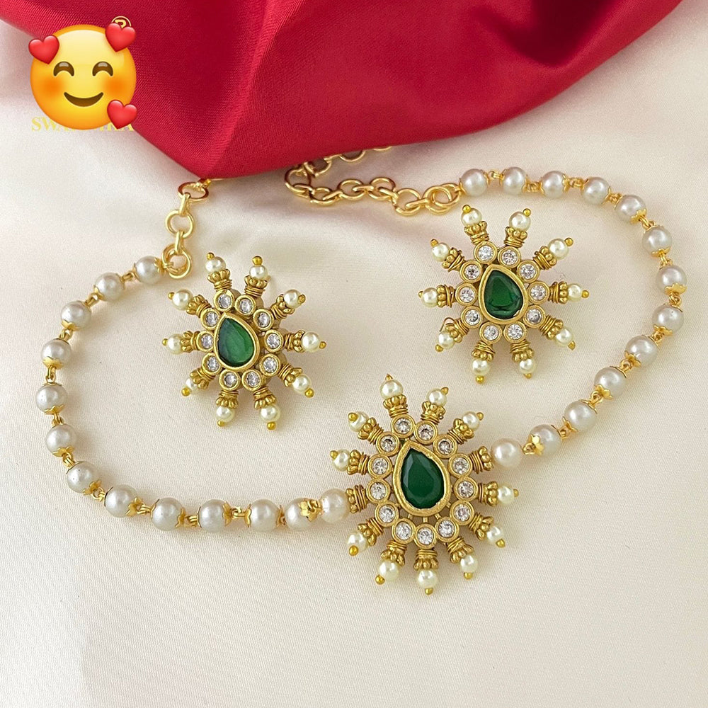 Sai Fashion Gold Plated Pearl Necklace Set