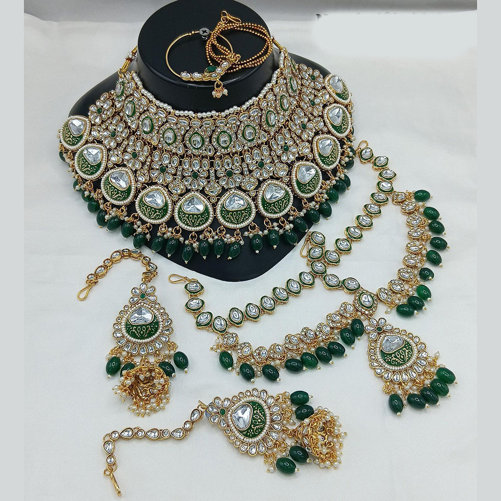 Sai Fashion Gold Plated Kundan Stone And Beads Meenakari Necklace Set