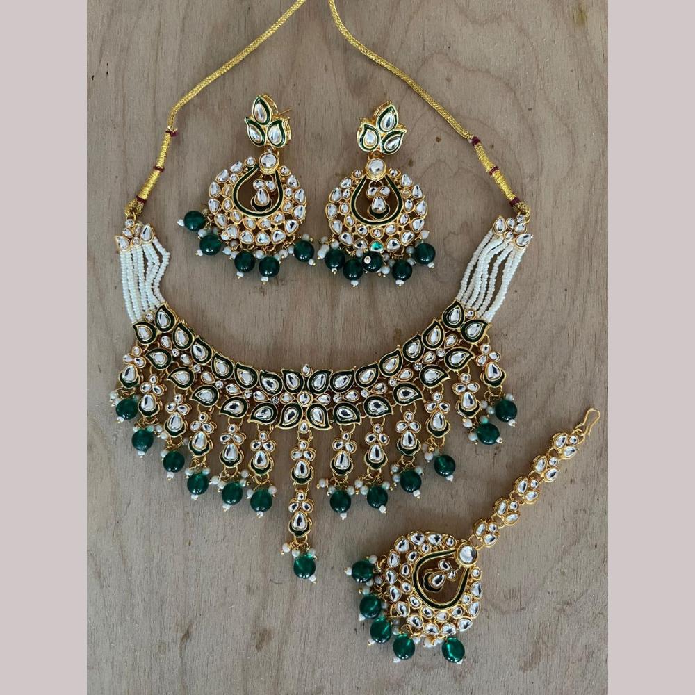 Sai Fashion Gold Plated Kundan Stone And Beads Meenakari Necklace Set