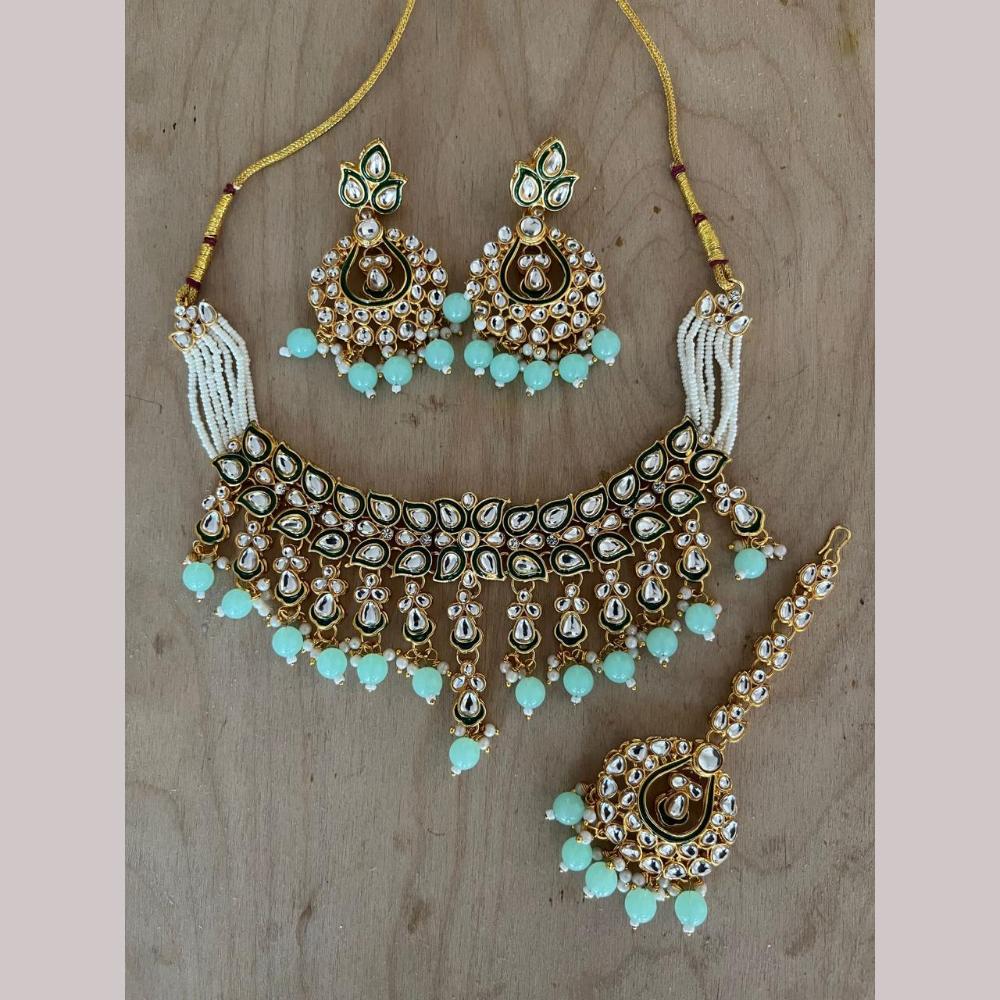 Sai Fashion Gold Plated Kundan Stone And Beads Meenakari Necklace Set