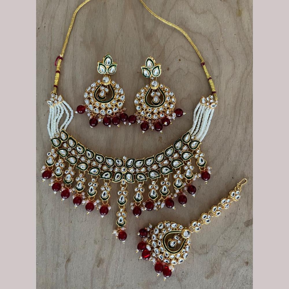 Sai Fashion Gold Plated Kundan Stone And Beads Meenakari Necklace Set