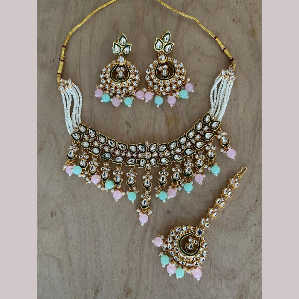 Sai Fashion Gold Plated Kundan Stone And Beads Meenakari Necklace Set