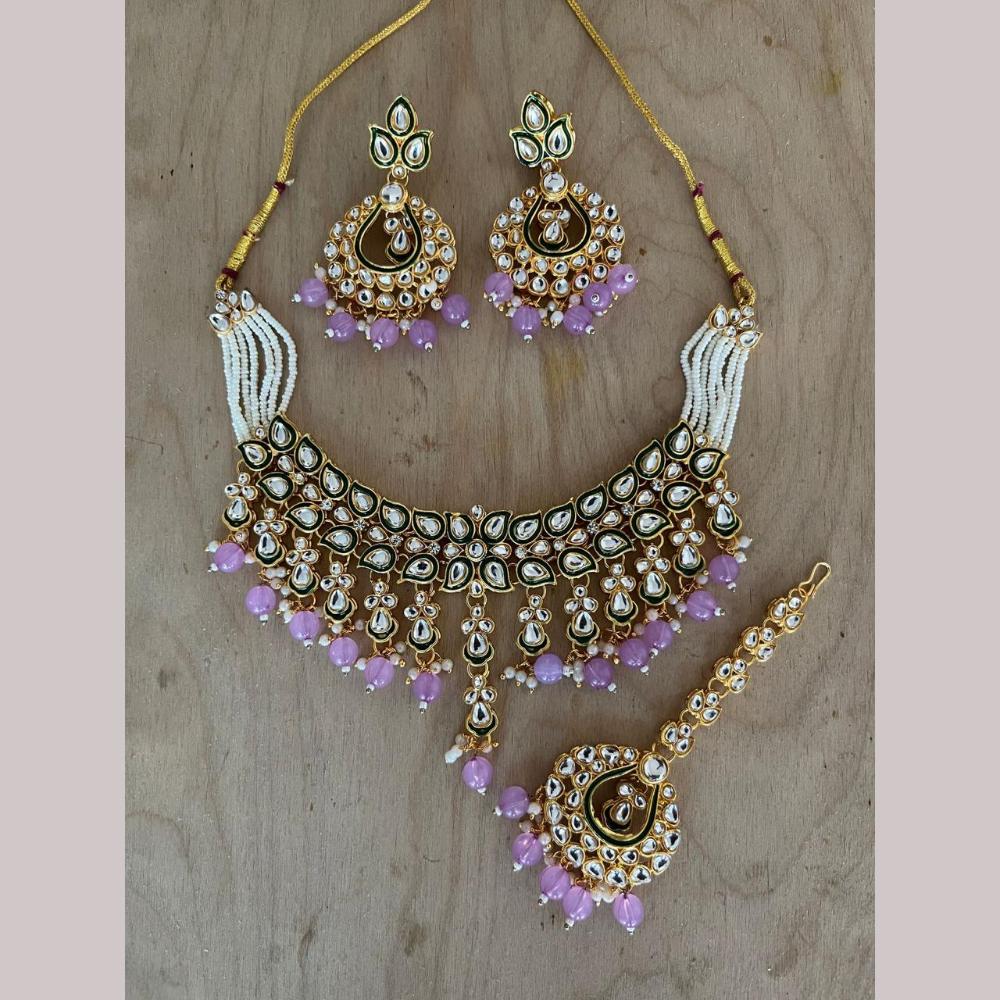 Sai Fashion Gold Plated Kundan Stone And Beads Meenakari Necklace Set