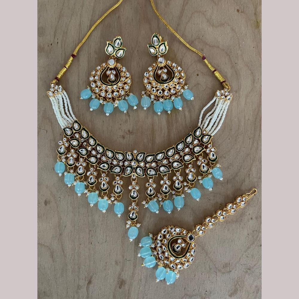 Sai Fashion Gold Plated Kundan Stone And Beads Meenakari Necklace Set